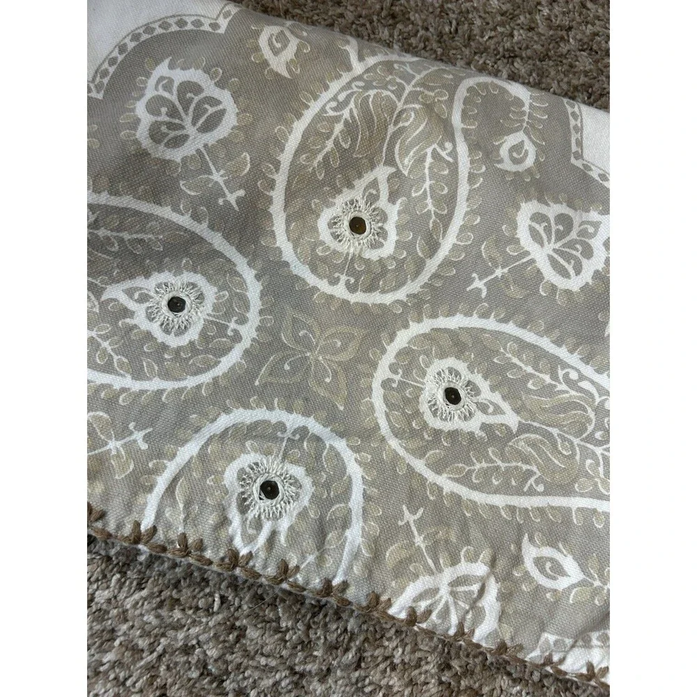 POTTERY BARN Paisley Medallion Pillow Cover Tan Golden Wheat Cotton Button 24”